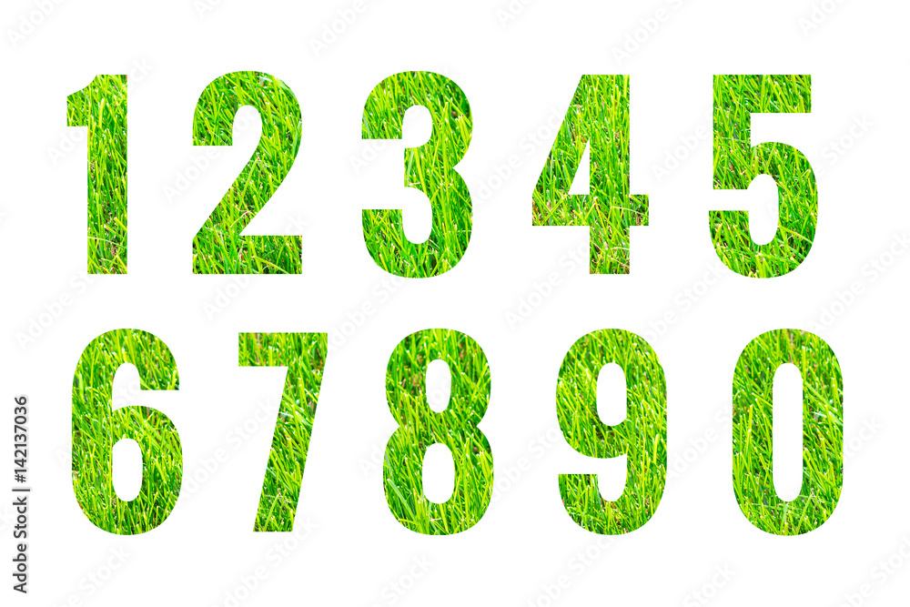 Green grass numbers set isolated on white background. Abstract nature collection. Design - element Green grass numbers set isolated on white background. Abstract nature collection. Design - element