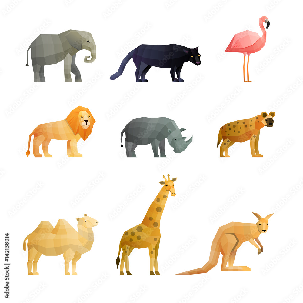 Southern Wild Animals Polygonal Icons Set