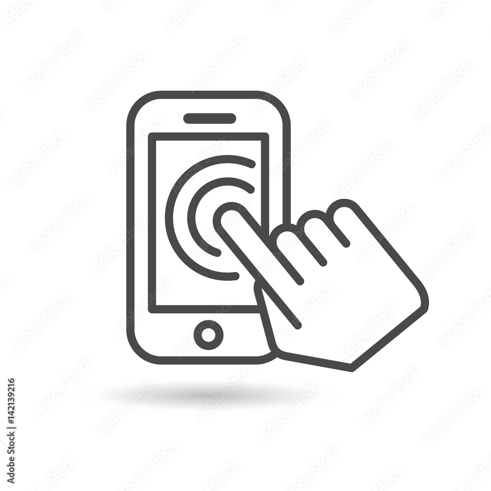 Click touch screen, hand with mobile, smartphone icon. Vector. Click touch screen, hand with mobile, smartphone icon. Vector.