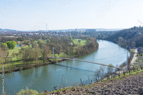 European River Max Eyth See Stuttgart Vineyards Sunny Landscape Beautiful Idyllic Blue Skies Clear Weather Green Slopes Mountains Water