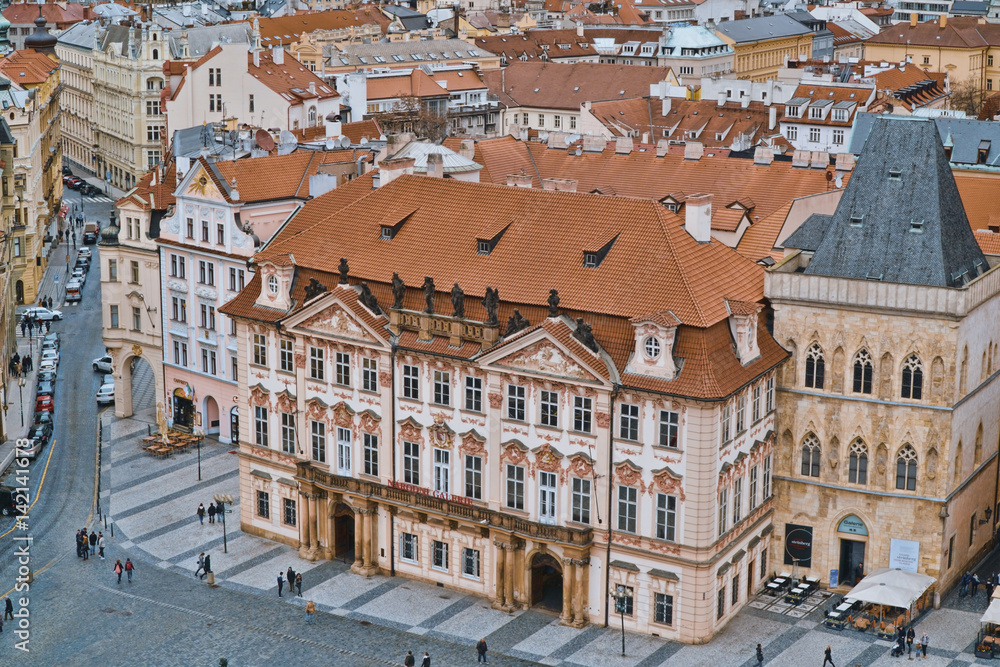 Beautiful aerial view over Old Town Square in Prague