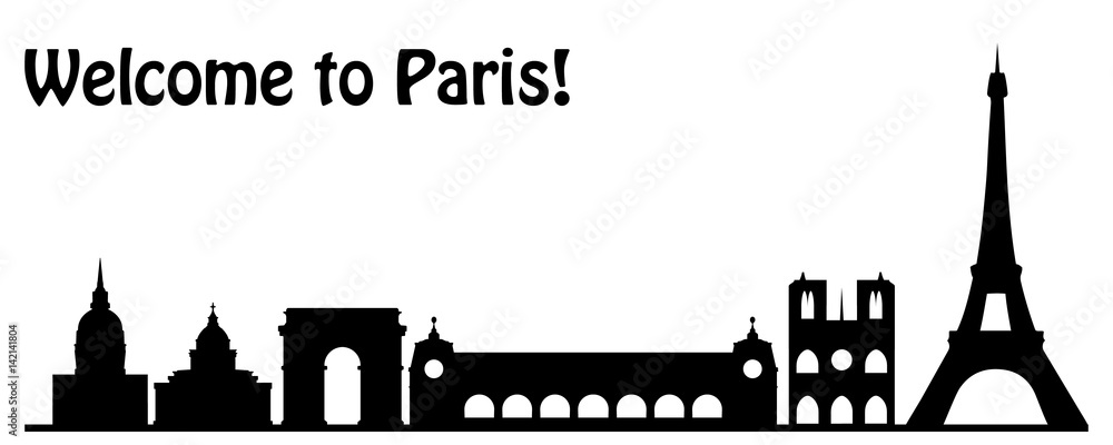 Силуэт достопримечательностей столицы Франции Парижа. Векторная иллюстрация.