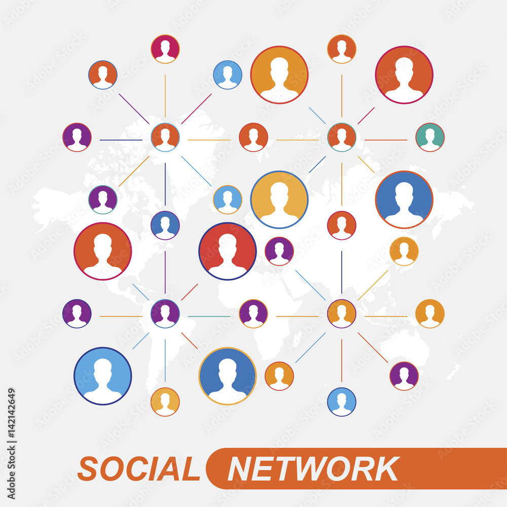 Communication people flat vector illustration on background world map. Social network concept. Communication people flat vector illustration on background world map. Social network concept.