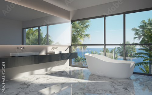 Modern bathroom with amazing sea view