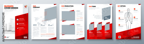 Brochure design. Red Corporate business template for brochure, report, catalog, magazine, book, booklet. Layout with modern triangle elements and abstract background. Creative vector concept