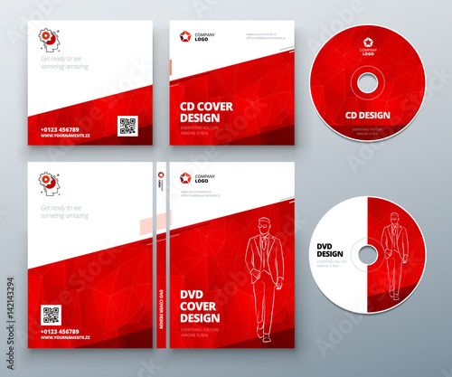 CD envelope, DVD case design. Red Corporate business template for CD envelope and DVD case. Layout with modern triangle elements and abstract background. Creative vector concept