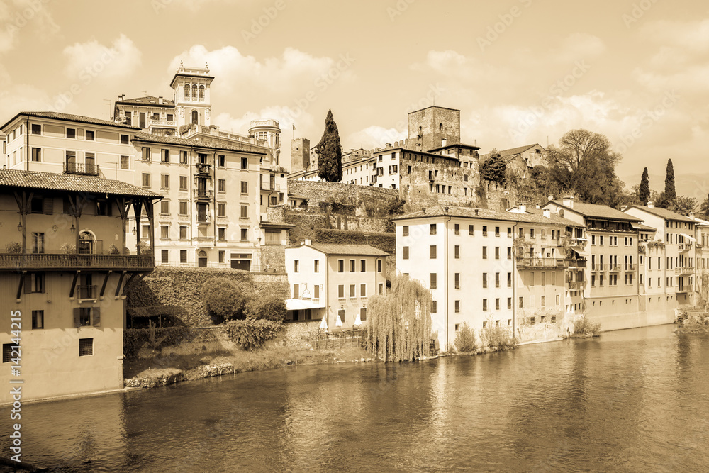 Typical houses on the banks of the Adige river in Verona.