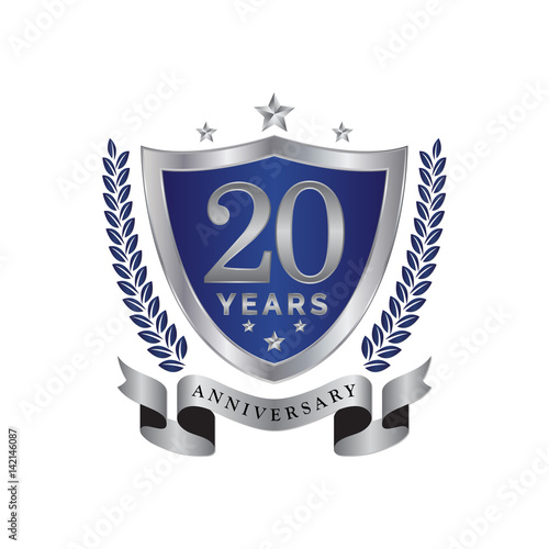 20th anniversary years shield blue silver color