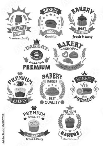 Bakery bread and pastry cakes vector icons set