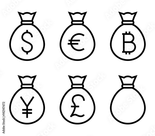 Bags with Money Thin Line Vector Icon. Flat icon isolated on the white background. Editable EPS file. Vector illustration.