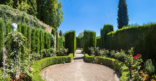 Gardens in Alhambra palace in Granada