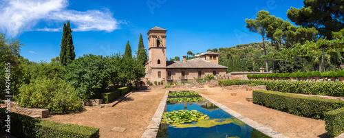 Garden and Bell Tower in Alhambra palace
