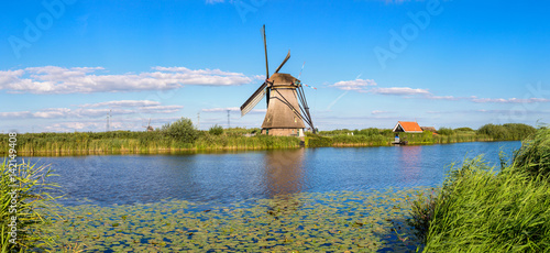 Windmills and canal in Kinderdijk