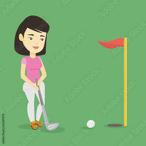 Golfer hitting the ball vector illustration.