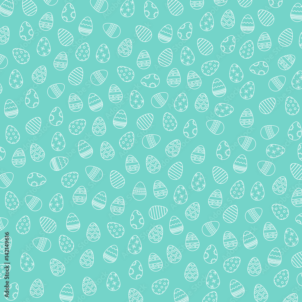 Obraz premium Vector line pattern with Easter eggs on the blue background. Concept of Happy Easter.