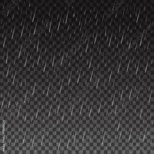 Vector realistic rain effect on the transparent background.
