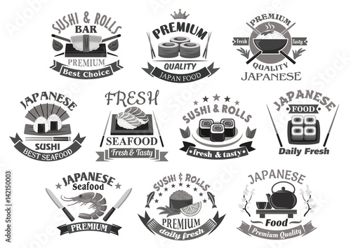 Vector icons for japanese sushi premium restaurant