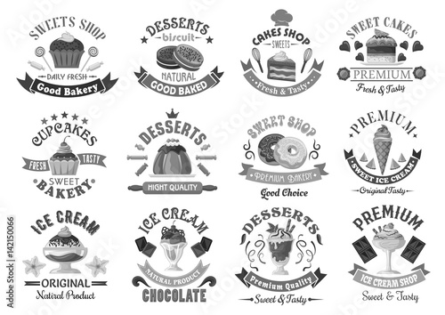Bakery menu template desserts and cakes icons set
