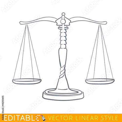 Scales Themis. Editable line sketch. Stock vector illustration.
