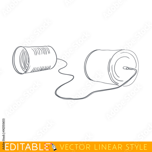 Can phone. Editable line sketch. Stock vector illustration.