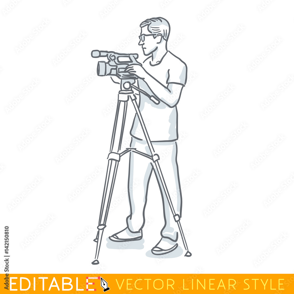 Silhouette of a Cameraman Drawing by CSA Images - Pixels
