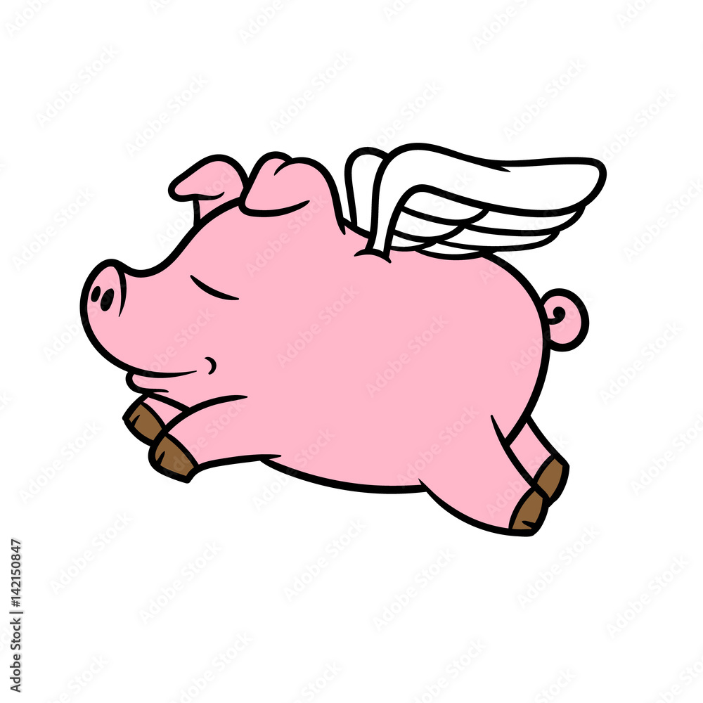 Cartoon Flying Pig Vector Illustration Stock Vector | Adobe Stock