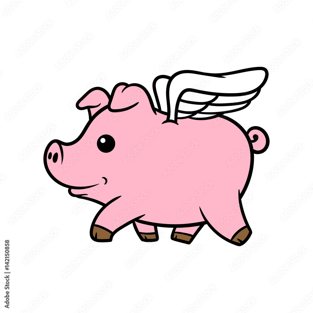 Cartoon Pig With Wings Vector Illustration Cartoon Pig With Wings Vector Illustration