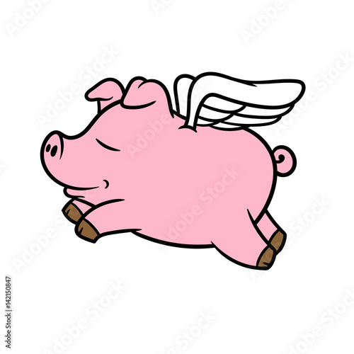 Cartoon Flying Pig Vector Illustration