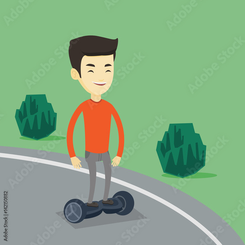 Man riding on self-balancing electric scooter.