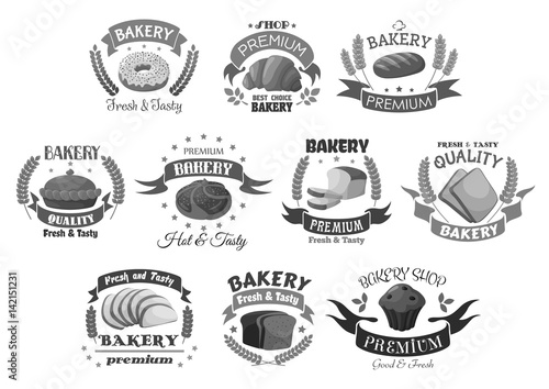 Bread and bakery desserts vector icons set