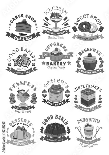 Bakery shop pastry and desserts vector icons