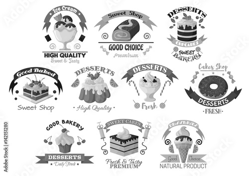 Bakery pastry and desserts vector template icons
