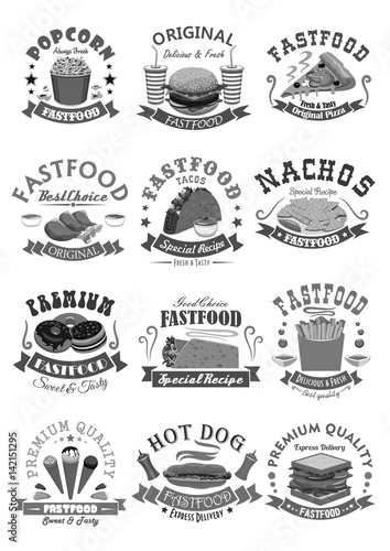 Fast food vector icons set for fastfood restaurant