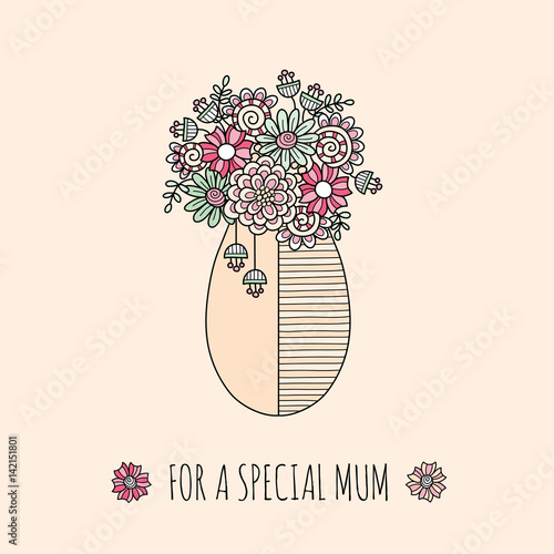 Flowers for a special mum vector illustration with flowers in a vase on a peach background.