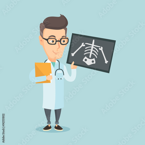 Doctor examining radiograph vector illustration.