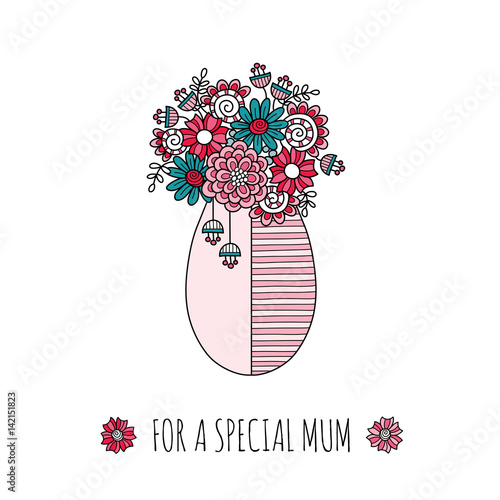 Flowers for a special mum vector illustration with flowers in a vase on a white background.
