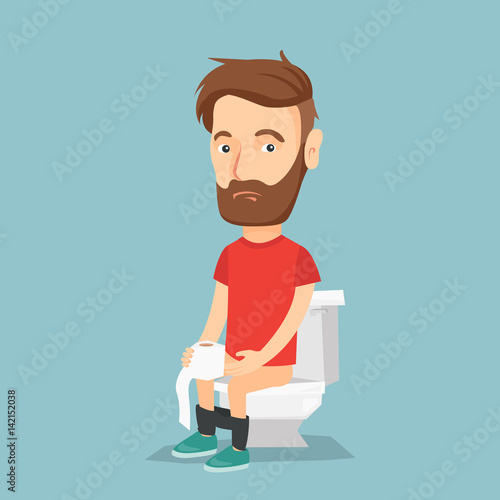 Man suffering from diarrhea or constipation.