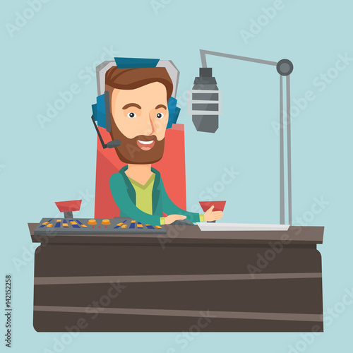 Dj working on the radio vector illustration