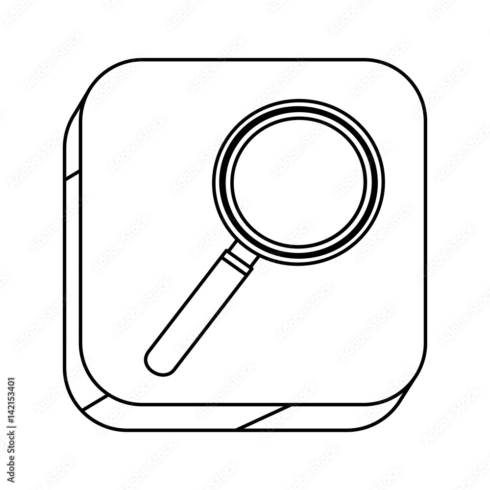 square silhouette button with contour magnifying glass vector illustration square silhouette button with contour magnifying glass vector illustration