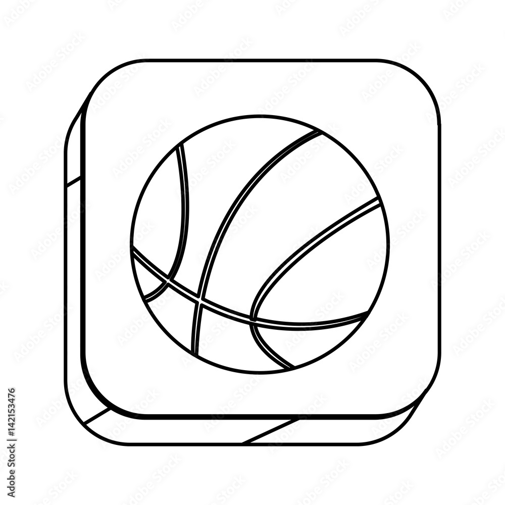 Naklejka premium square silhouette button with contour basketball ball vector illustration