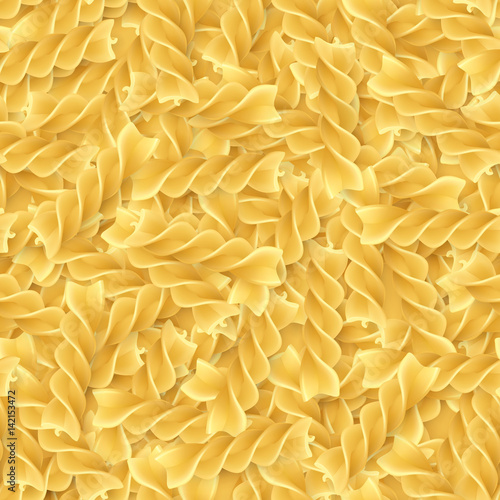 Fusilli seamless pattern. Vector illustration background with italian spiral traditional pasta for business graphic design. Flour wheat product of italy kitchen.