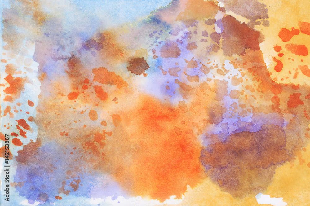 Abstract colorful water color for background. Watercolor wet brush hand drawn paper texture background. Designed art background. Used watercolor elements.