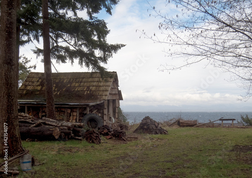 Old shed on ocean