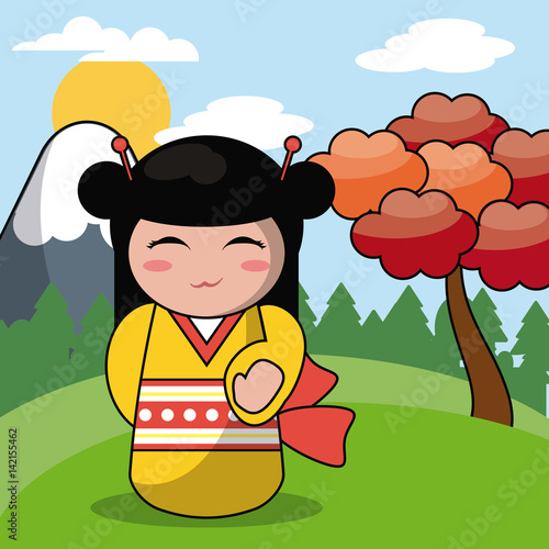 kokeshi doll japanese landscape image vector illustration eps 10