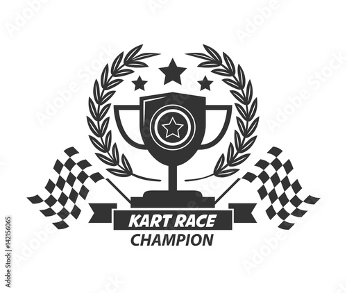 Karting logo champion cup, laurel wreath, stars and flags
