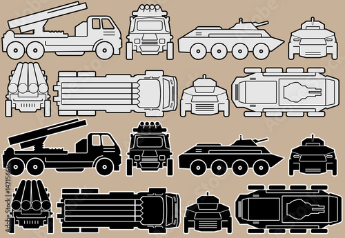 Military Equipment Set of Combat Vehicles Vector