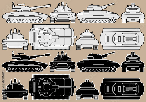 Military Equipment. Set of Armored Battle Tanks