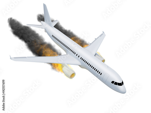 Fototapeta Naklejka Na Ścianę i Meble -  3d illustration of an airplane on fire