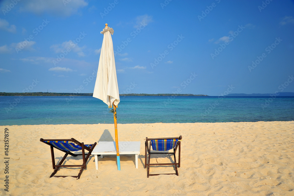 Beach Chairs on Summer Beach