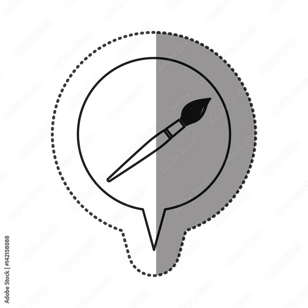 monochrome contour sticker with brush icon in circular speech vector illustration monochrome contour sticker with brush icon in circular speech vector illustration